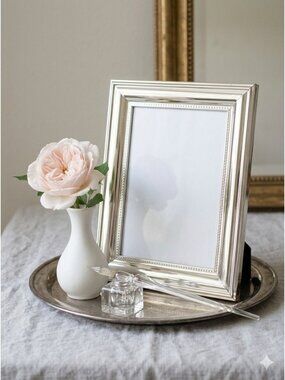 Silver Beaded Picture 4x6 Frame Polished Chrome Modern Heritage 1990s Vintage